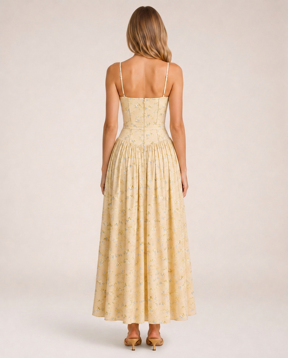 Azalea Midi Dress rear view showing structured bodice and silhouette