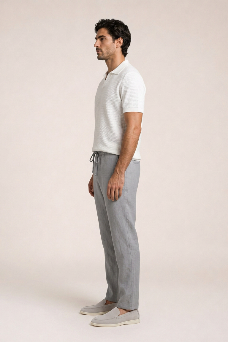 Capri Cotton Knit Polo side view white jacquard knit polo shirt