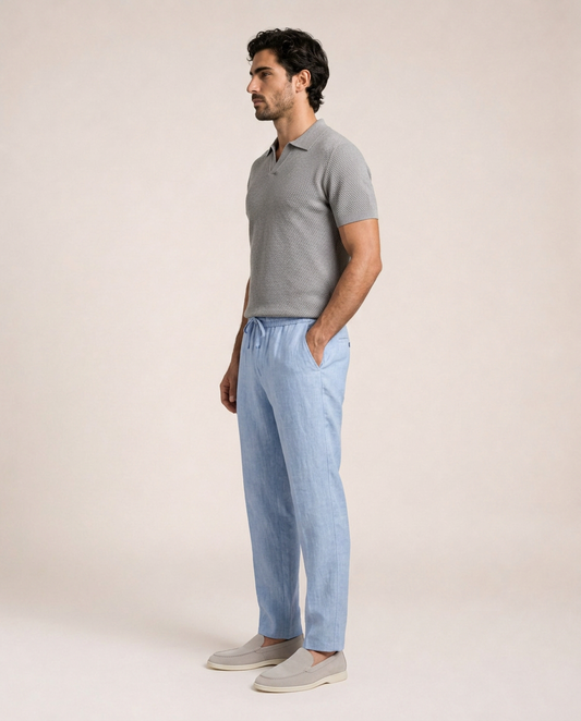 Marcello Cotton Knit Polo side view grey jacquard knit polo shirt