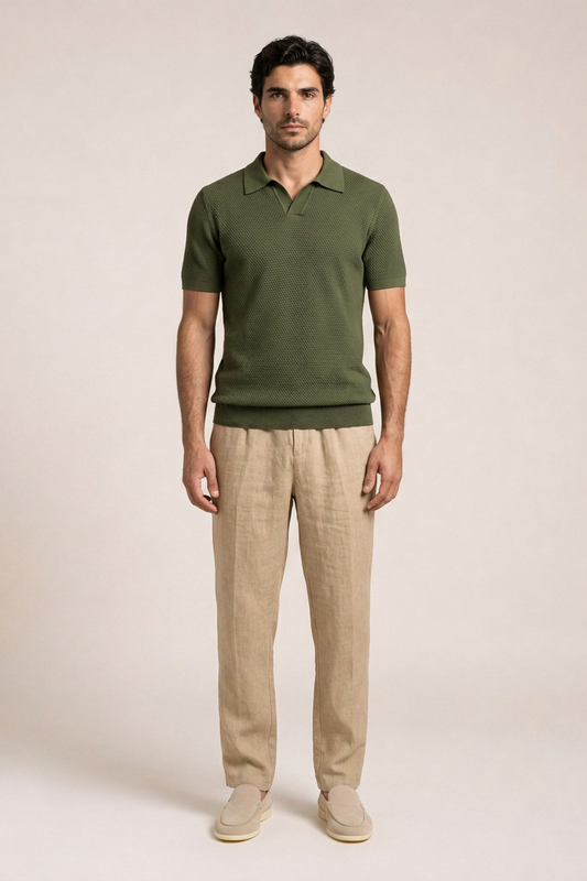 Levante Linen Pants front view relaxed fit beige linen trousers