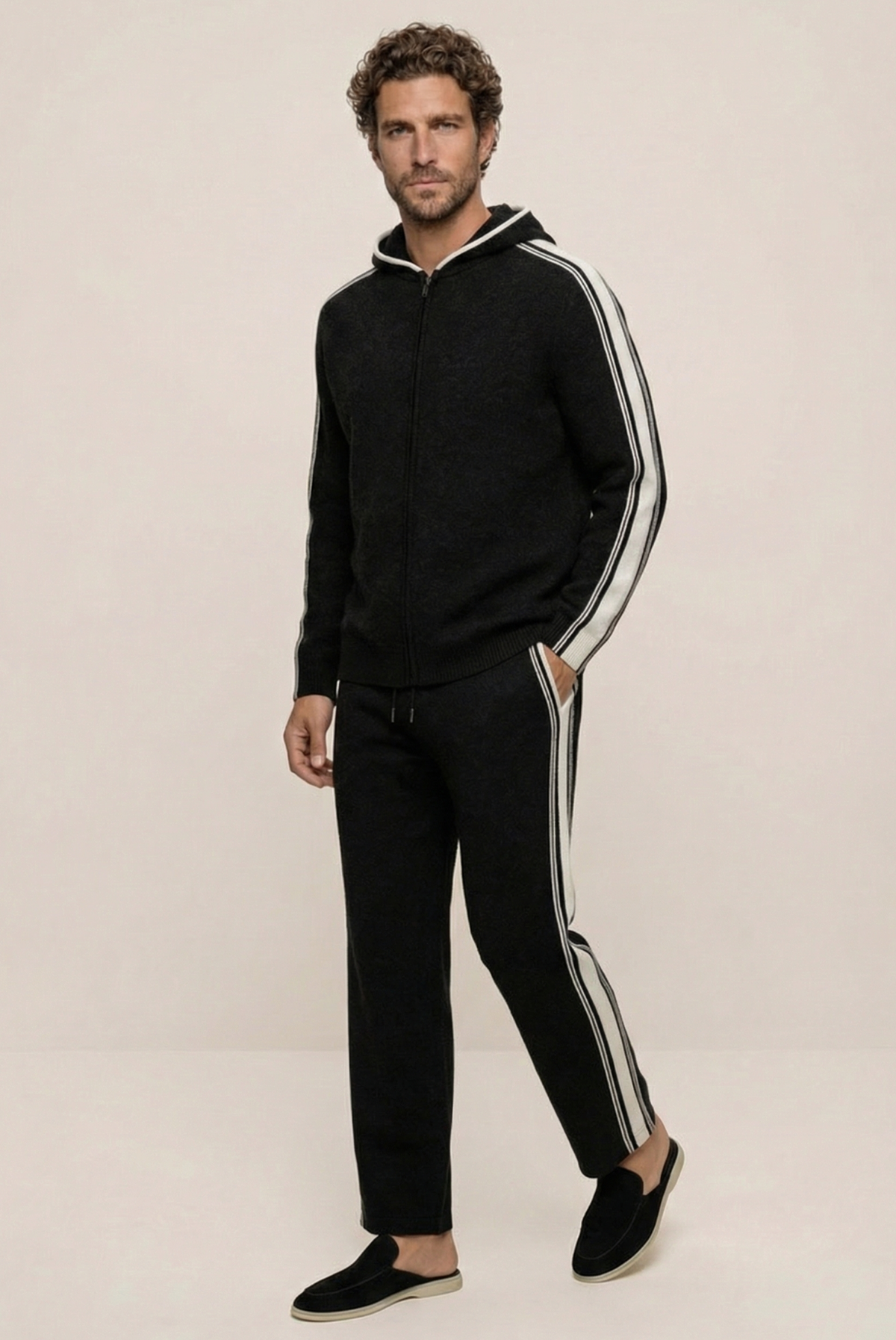 Dante Conjunto Lana Merino Negro de MENIELLE, detalle
