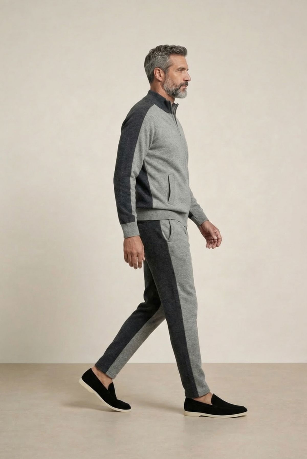 Marzio Conjunto Cachemira Gris de MENIELLE, detalle