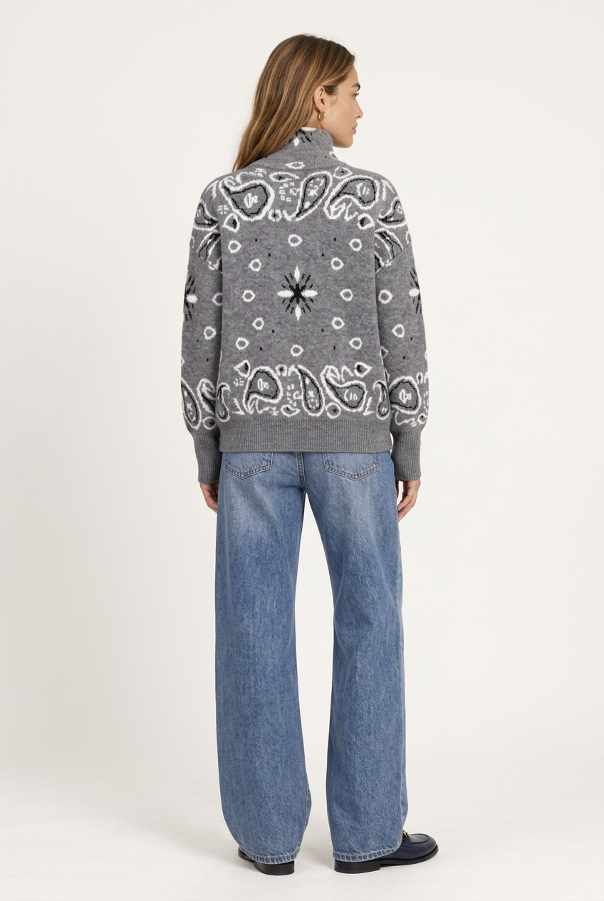 Arezzo Cárdigan Gris para mujer, vista posterior con estampado paisley en contraste