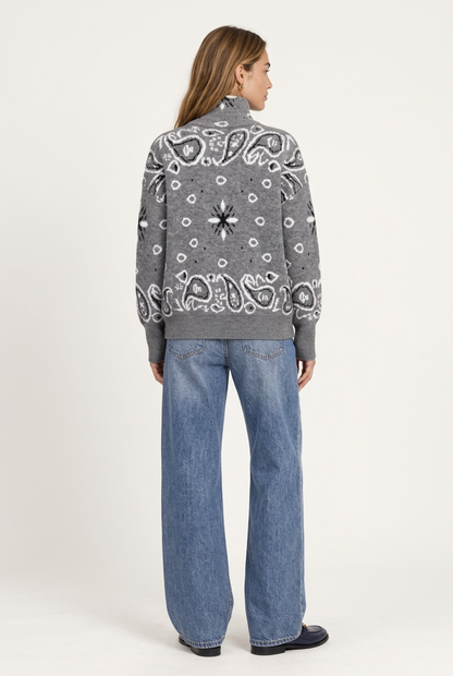 Arezzo Cárdigan Gris para mujer, vista posterior con estampado paisley en contraste