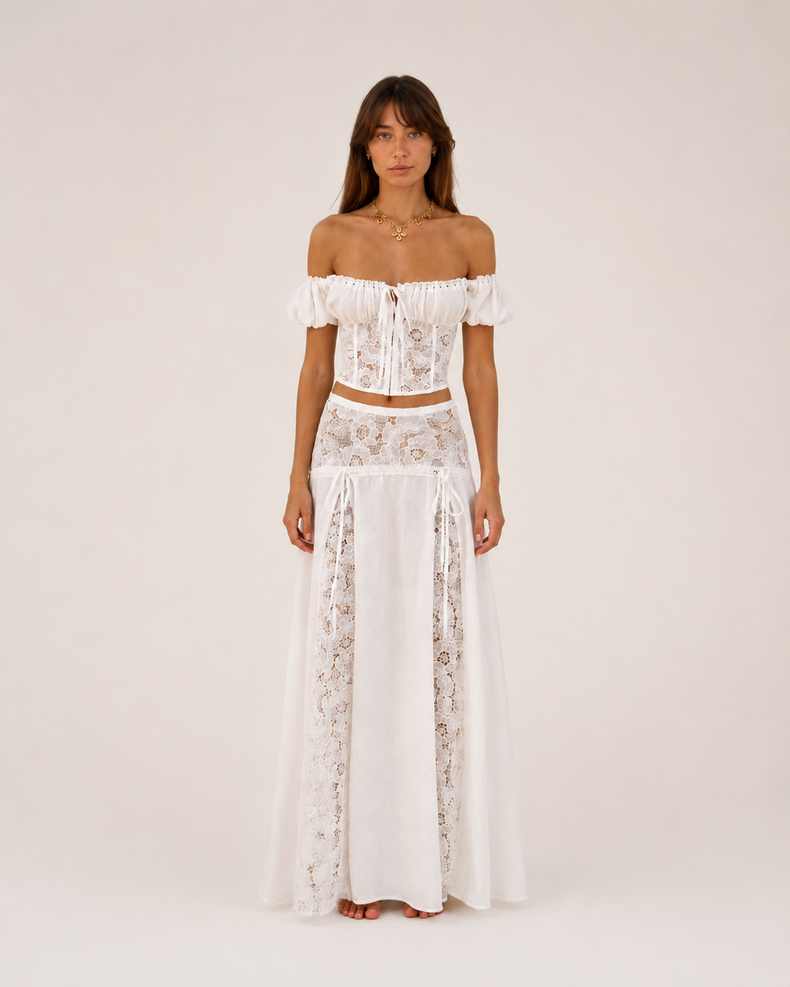 Azzura Blanc Set front view white lace two-piece resortwear set
