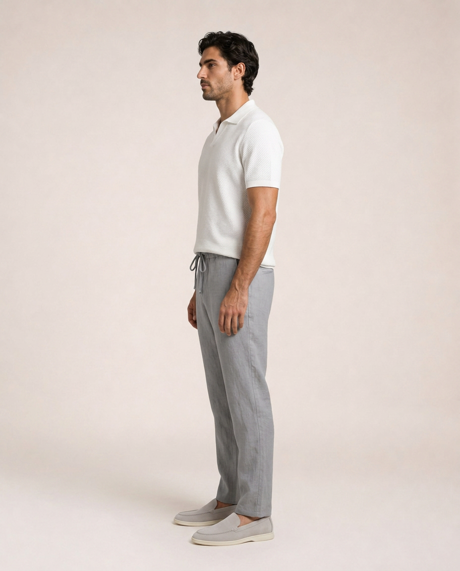 Capri Cotton Knit Polo side view white jacquard knit polo shirt