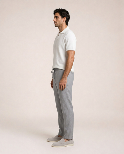 Capri Cotton Knit Polo side view white jacquard knit polo shirt