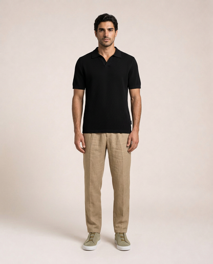 Capri Cotton Knit Polo front view white textured cotton polo shirt