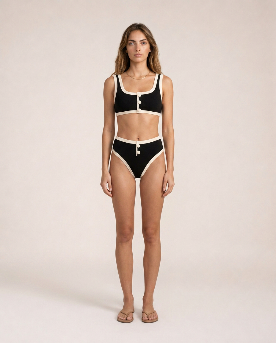 Oceana black and white contrast bikini retro-inspired luxury swimwear women’s mediterranean resort style front view