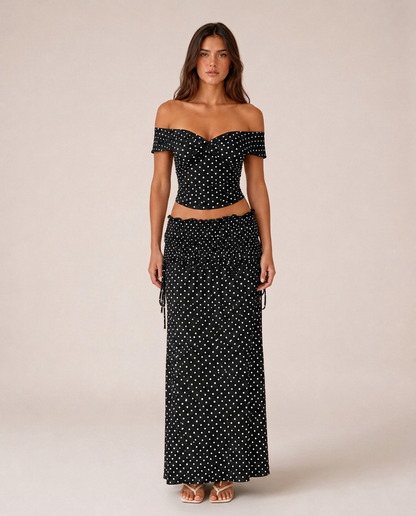 Portofino Set front view black polka dot two-piece set