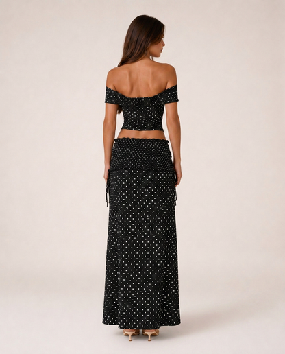 Portofino Set rear view showing fitted waist and flowing skirt