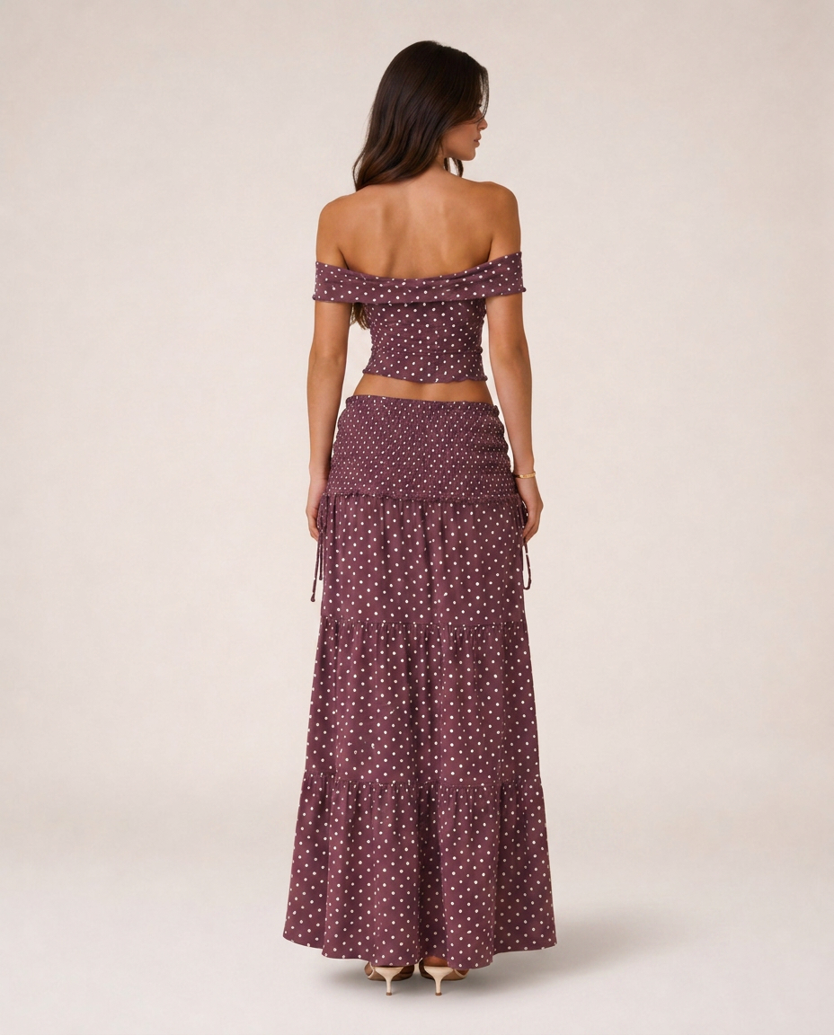 Portofino Set rear view showing off-shoulder neckline and silhouette