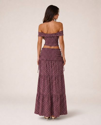 Portofino Set rear view showing off-shoulder neckline and silhouette