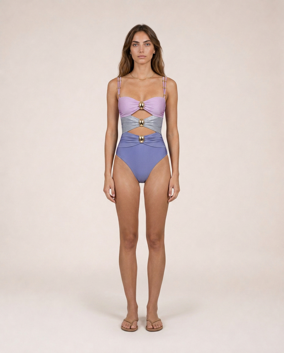 Serafina lilac one piece set front view luxury resortwear 