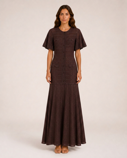 Sole Knit Midi Dress front view dark brown textured knit midi dress