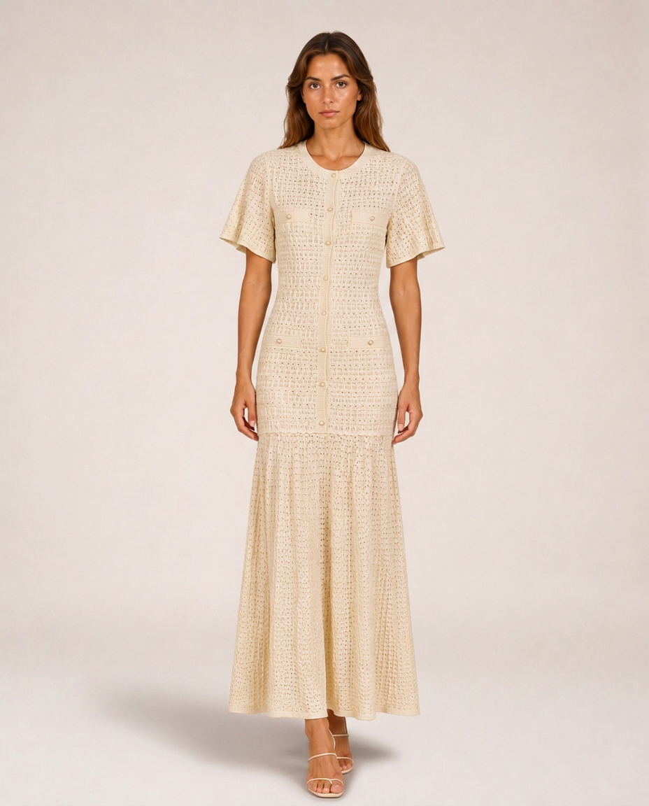 Sole Knit Midi Dress side view beige textured knit midi dress