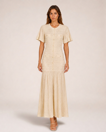 Sole Knit Midi Dress side view beige textured knit midi dress