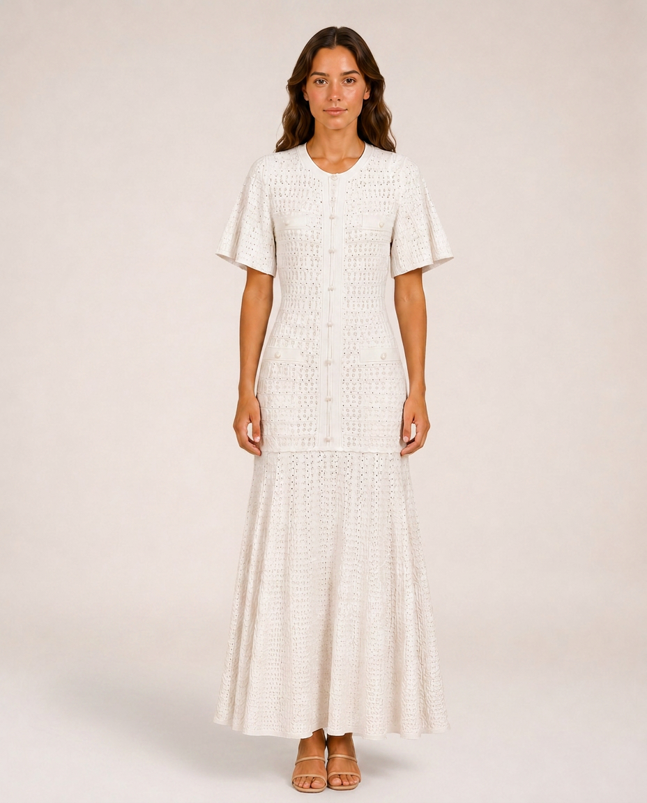 Sole Knit Midi Dress front view white textured knit midi dress