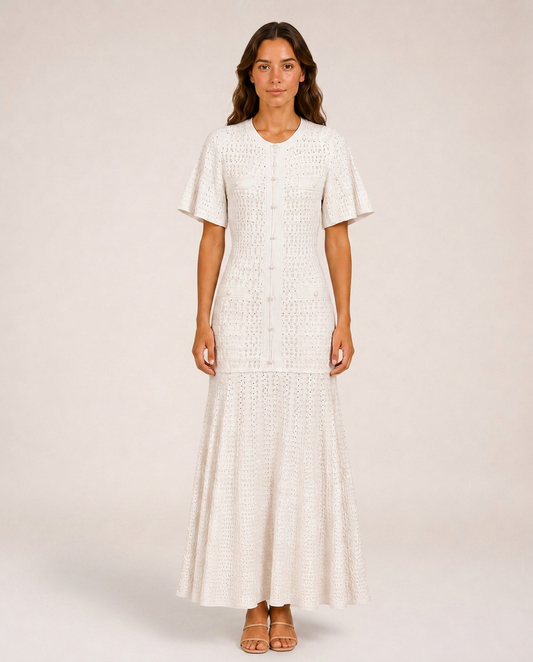 Sole Knit Midi Dress front view white textured knit midi dress
