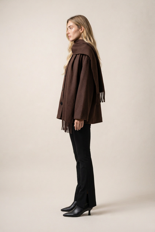Belmore Abrigo Chocolate de Menielle, vista lateral