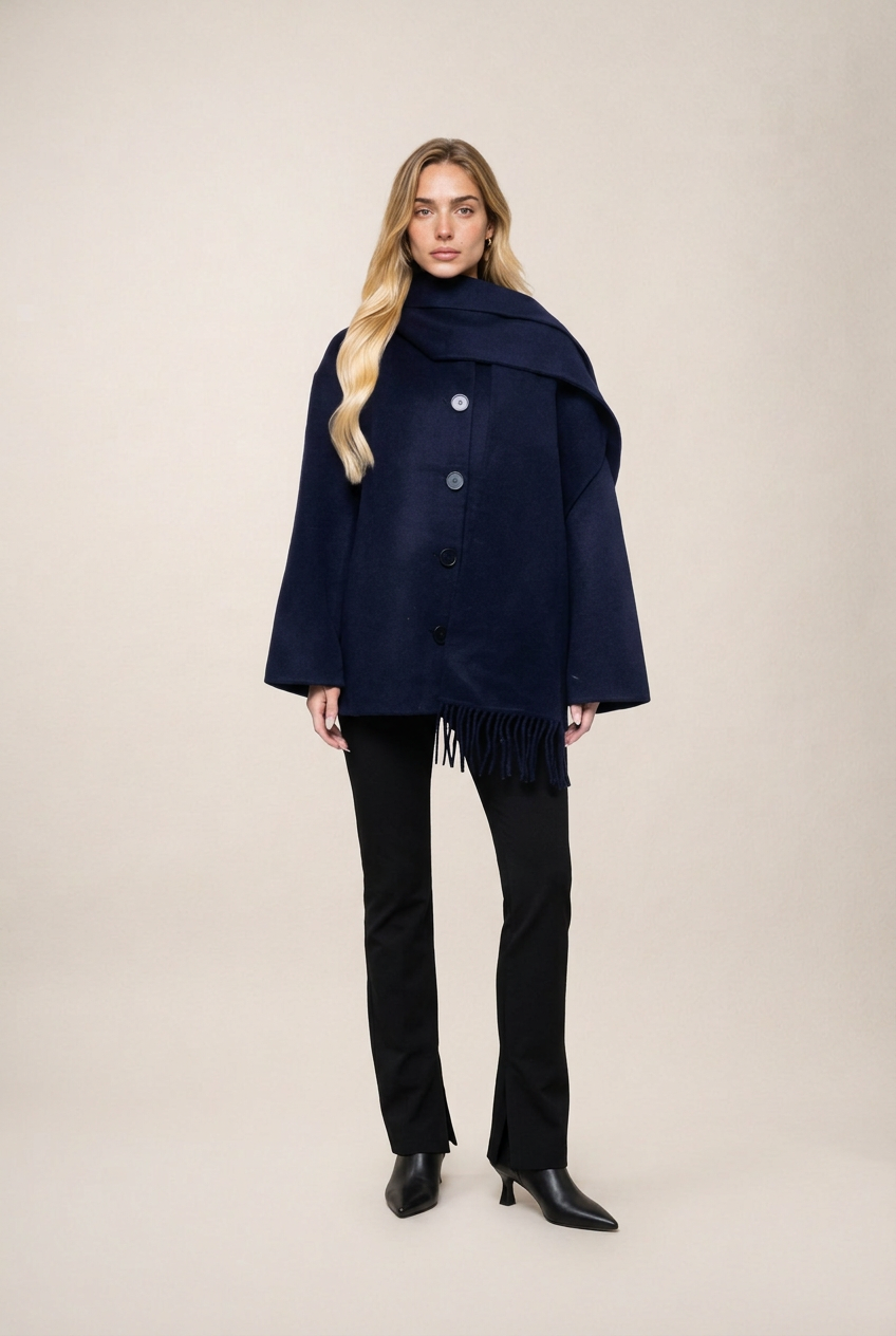 Belmore Abrigo Navy de Menielle, vista de tres cuartos