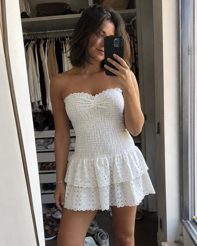 fiora white embroidered mini dress worn by you mirror pic