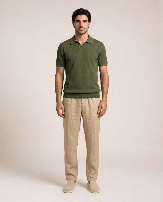 Levante Linen Pants front view relaxed fit beige linen trousers