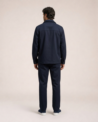 Nilo navy jacket back view with long sleeves and relaxed fit