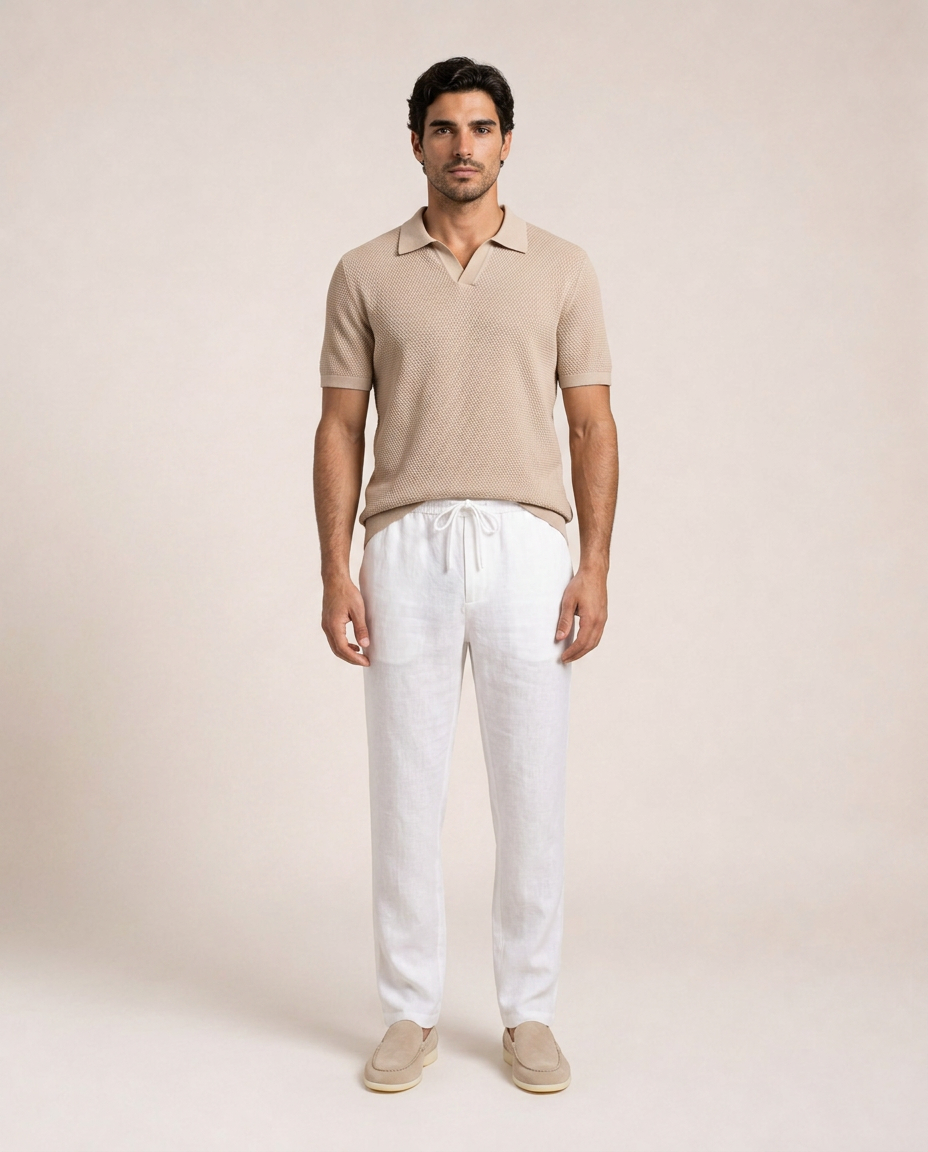 Porto Linen Pants front view relaxed fit white linen trousers