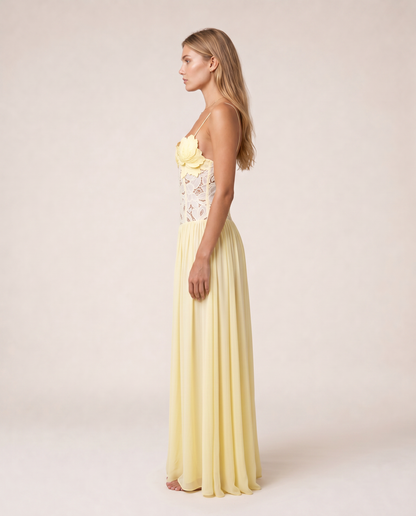 Roséa Maxi Dress side view pale yellow flowing maxi dress