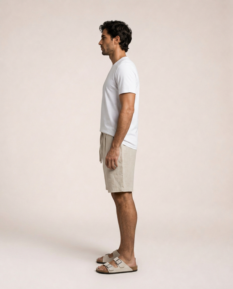 Salerno Bermudas de Lino - Beige de Menielle, vista lateral