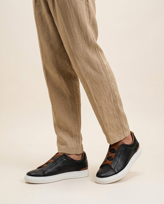 vittorio black leather sneakers side view