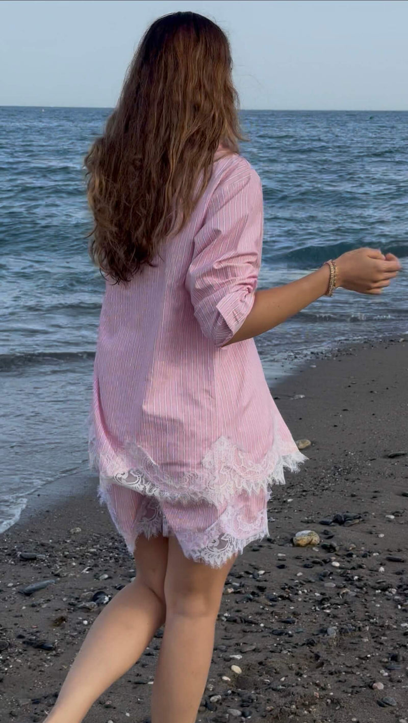 worn by you bellagio pink stripes set